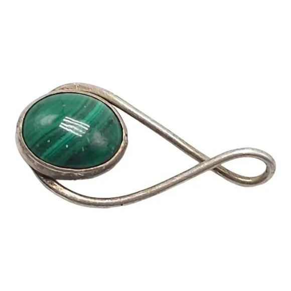 Green Malachite Pendant Gemstone Dangle Drop Silver Vintage - Picture 2 of 5